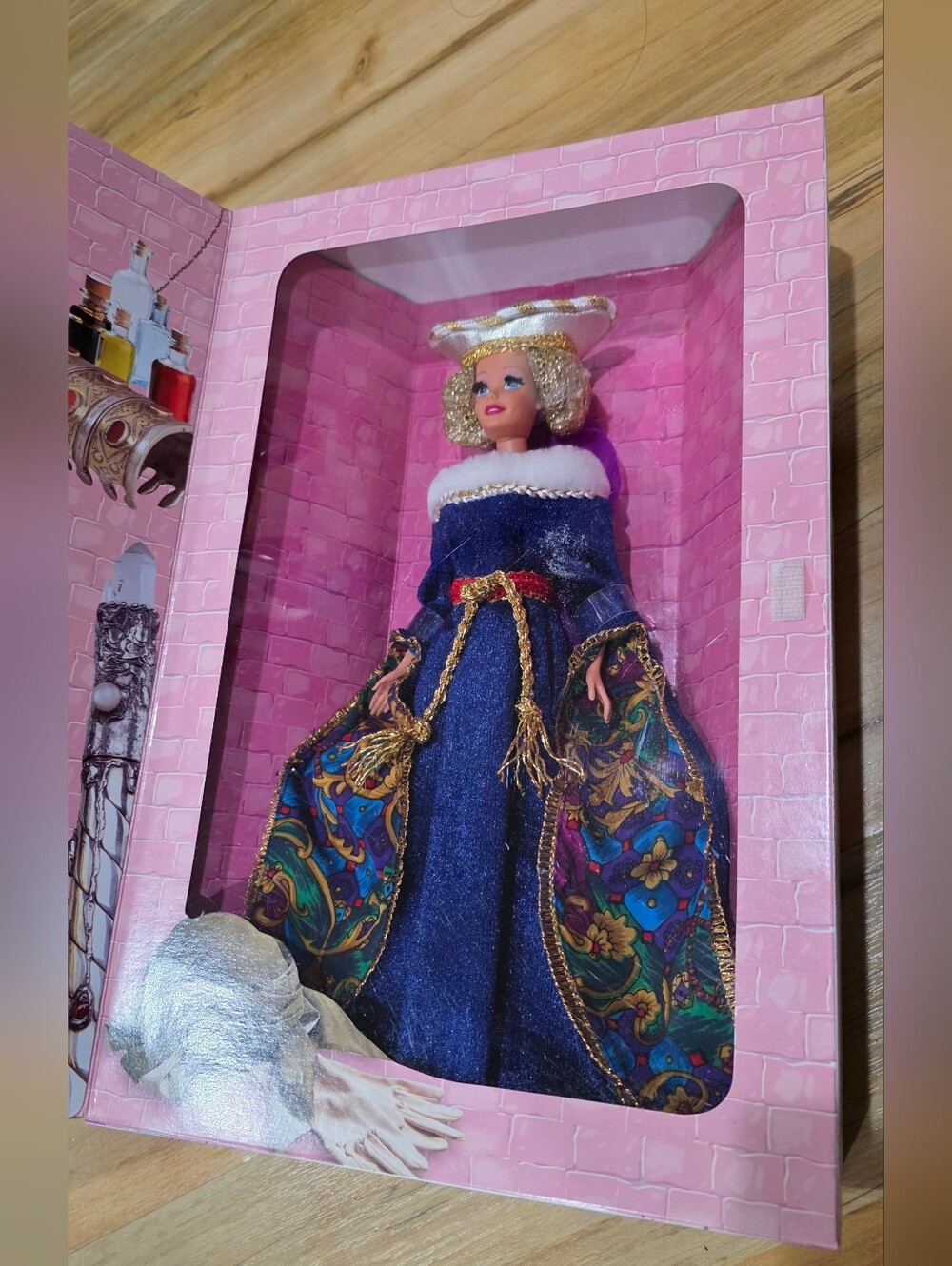 New Barbie Collectible Doll in Navy Blue Velvet Gown with Gold Trim